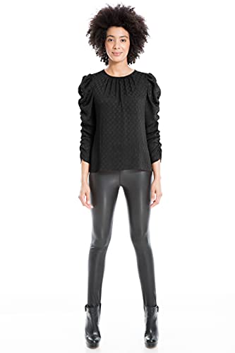 Max Studio Women's Jacquard Shine Dot Ruched Sleeves Blouse, Black, Medium