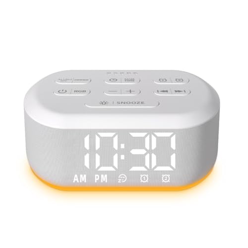 LazyNight 3 in 1 Alarm Clock Sound Machine Nightlight for Bedroom Plug in Digital Clock with 30 Wake up Sounds Lound Alarm Clock for Heavy Sleepers Snooze for Kids Adult 32 Adjustable Volume