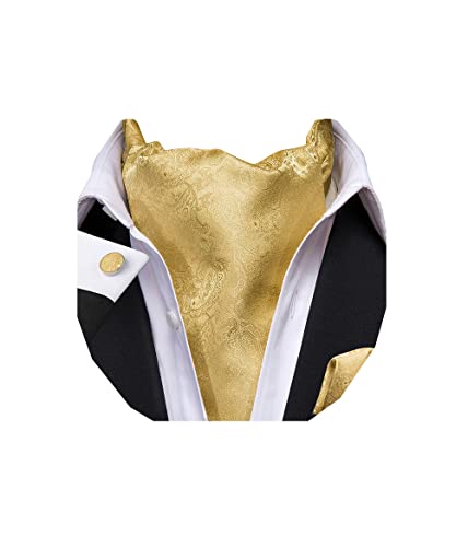 Dubulle Men's Gold Paisely Silk Cravat Ties Jacquard Woven Casual Ascot And Pocket Square Set #TOP5