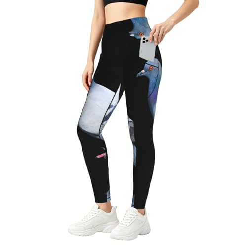 Leggings con estampado de palomas SABFWF y bolsillos activos para gimnasio moderno