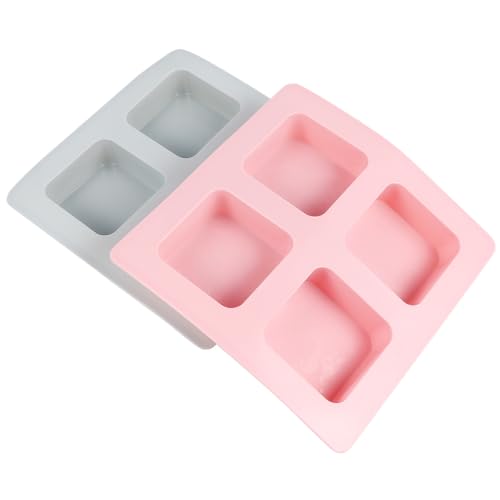 SOIMISS Molde de Silicona para Jabón y Repostería 4 Cavidades Cuadrados, 2 Piezas Azul y Rosa, Molde DIY Antiadherente Flexible para Hacer Jabón, Pasteles y Chocolates, Adecuado