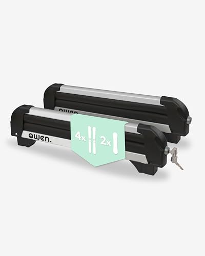 Owen Skiträger Basic Silber – Leichter Alu Skihalter für 4 Paar Ski & 2 Snowboards – Kompakt & Aerodynamisch – City-Crash Getestet & Abschließbar (49 cm Breite)