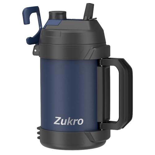 Zukro 1 Gallon Water Jug, One Gallon Large Triple Wall Insulated Water Bottle With Straw and Spout, Keep Cold 48 Hours, No Sweat 128 oz Stainless Steel Sport Jug For Gym, Camping, Outdoors,