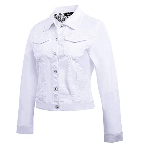 Dasior Women's Slim Fit Short Cropped Button Down Jean Denim Jacket With Pockets M White #TOP7