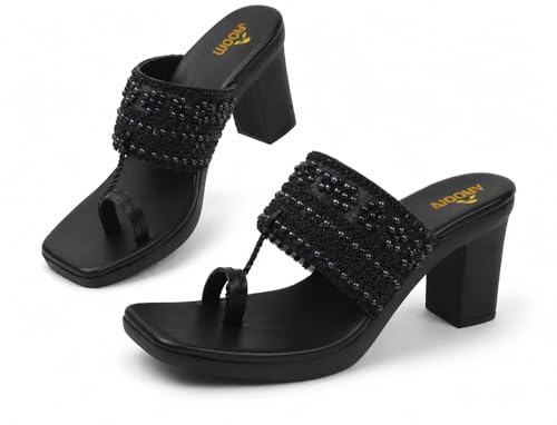 Image of AROOM Women's One Toe Block Heels Stability | Comfortable & Stylish Sandals for Women & Girls | Women Wedge Heels Thong Sandals| Comfort Orthopaedic Sandals | Doctor Heels Slippers | Arch Support & Stylish Block Heel Cushion | Lightweight Anti-Skid Sole | Ultra-Cushioned Shock Absorbing Footbed | Open Toe & Toe Separator Style | Peep-Toe | Mary Jane Women Daily Use Formal Wedges | Ladies Casual Wear Footwear | Kohlapuri Chappal Heels | Bridal, Wedding Sandals | Slip-on | Pump and Mule Sandals
