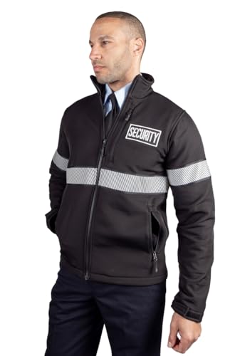 RYNO GEAR Reflective Security Soft Shell Jacket with Stripes and Side Zipper for Duty Belt Access (US, Alpha, Large, Regular, Regular, Standard, Black) - Thumbnail 7