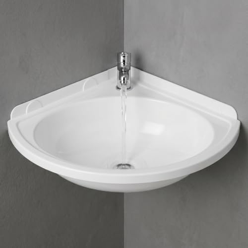 Lavabo de esquina de plástico blanco con diseño compacto triangular para ahorrar espacio 7