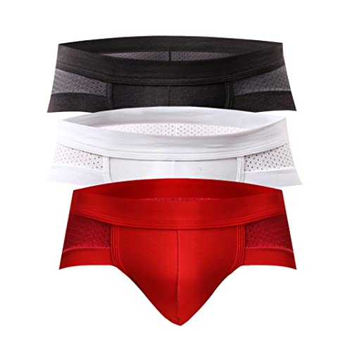 Uneihoiz Sous-vêtements confortables et doux pour homme avec trous respirants, Lot de 3 gris/blanc/rouge, S Cover