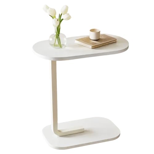 lcvtos Mesa Auxiliar en Forma de C, Mesa de Centro Moderna, Diseño Industrial de Fácil Montaje, Moderna Mesa Auxiliar en Forma de C para Dormitorio y Balcón. Altura: 60 cm (Blanco + Borde Blanco)