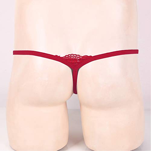 Fghsfrt Mens Lace T-Back Briefs Bulge Pouch G-String Lingerie Bikini Underwear Thong Underpants Red #TOP4