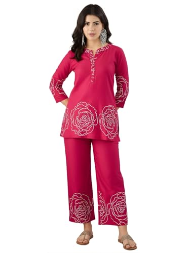 Image of Naixa Women's Lavender Cotton Printed Straight Kurta with Pant | Co-ord Set (NX-CS02)