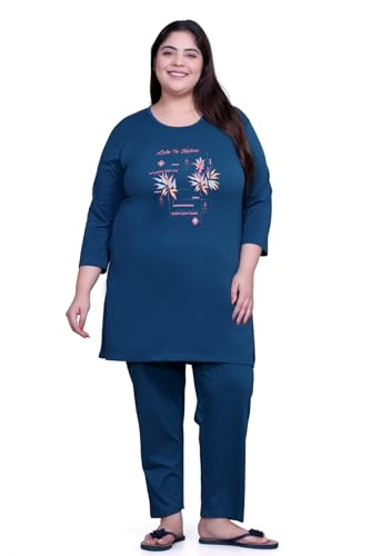 Image of RYSH Women's Plus Size Printed Nightshirt | Round Neck | 3 /4 Sleeve | Relaxed Fit Long Nightwear Top |
