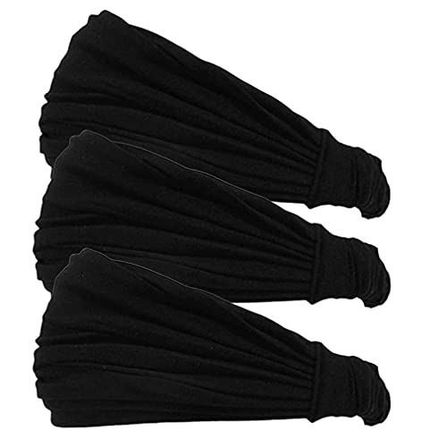 CHARM Black 3-Pack Headband for Men, Japanese Style Bandana Head