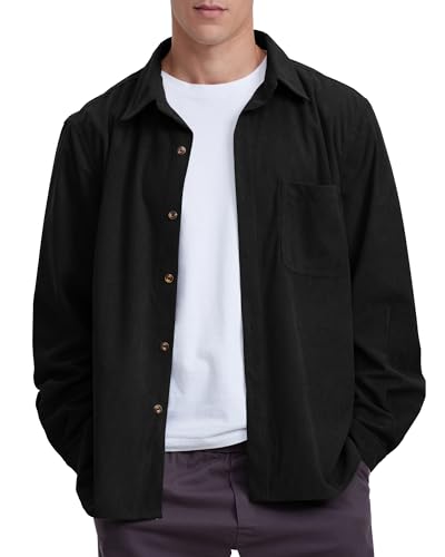 Locachy Men's Casual Corduroy Shirt Loose Button Down Corduroy Shacket Jacket