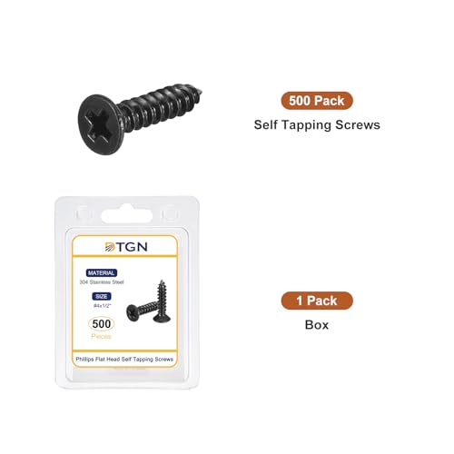 Image of DTGN 500Pcs #4x1 /2 inch Flat Head Wood Screws, 304 Stainless Steel Phillips Self Tapping Screws - Good for Woodworking, Furniture - Black