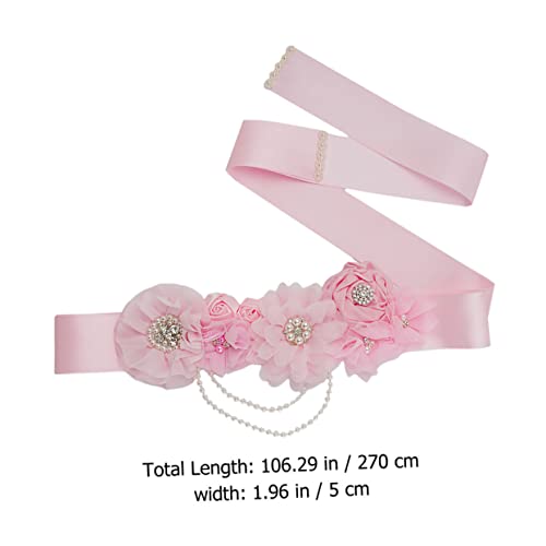 BESPORTBLE Pink Floral Pearl Rhinestone Maternity Waist Belt Decorative Girdle for Shower Wedding Dress Party Accessory Bridal Sash Dress Gown Belt2