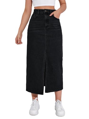 Image of Shasmi Women's Spring /Summer Casual Front Split Thigh Straight Denim Skirt ll Denim Skirt for Women Long ll Skirt & top for Women ll Skirts for Women Long Length (Skirt 159)