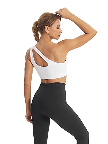 MATHACINO Sutiã esportivo de um ombro para mulheres, sexy, fofo, para treino, ioga, suporte médio, A