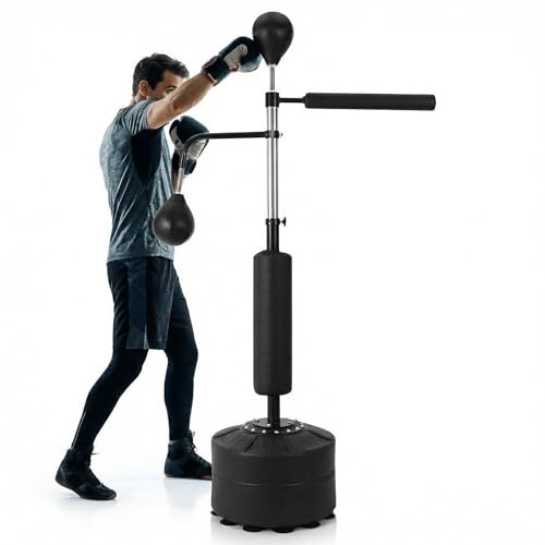 3-in-1 Freestanding Punching Bag Set Boxing Bag Set with Adjustable Height 2 Speed Balls & 360 Relax Bar Complete Home Boxing Training System for Adults & Teens