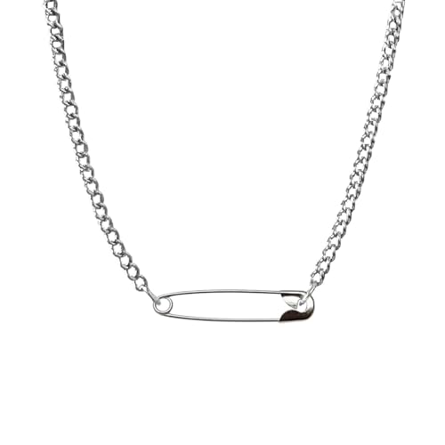 POYAMUSE Minimalist Safety Pin Pendant Necklace for Women - Silver Paperclip Chain Necklace - Unique Fashionable Collarbone Jewelry - Silver