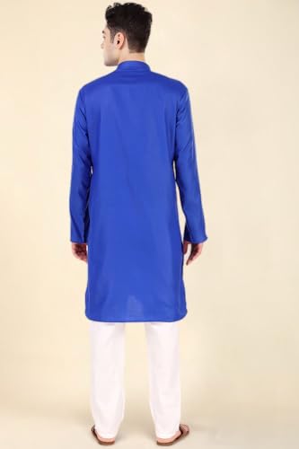 Image of Men's Cotton Solid Kurta Set Mandarin Collar Regular Fit Long Sleeves Ethnic Dress