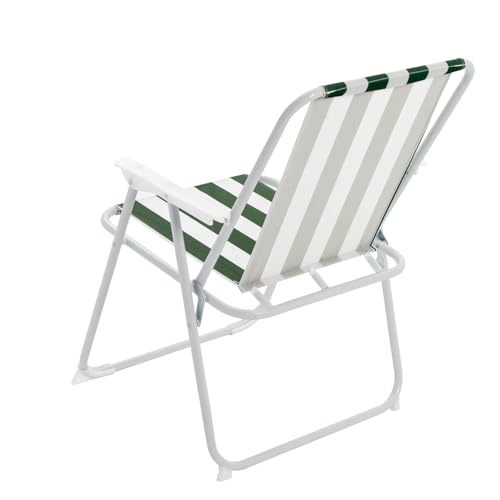 Harbour Housewares Folding Beach Deck Chairs - Green Stripe - Pack of 2 - Metal Outdoor Patio Seat Lightweight Portable Deck Chair for Picnic, Garden, Camping, Fishing