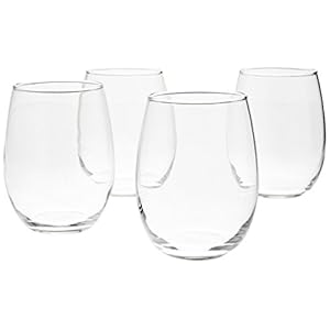 Amazon Basics Stemless Wine Glasses, 15 oz, Set of 4, Clear