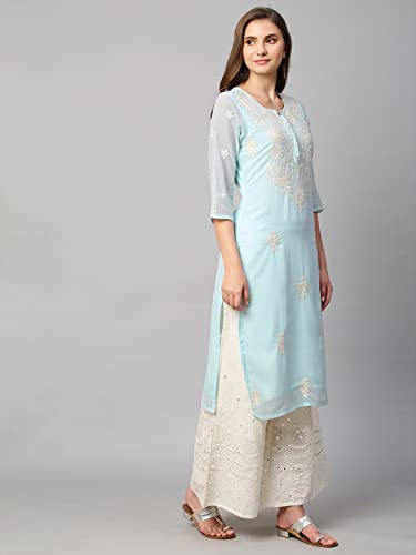 Image of RATAN Georgette Straight Lucknowi Chikankari Ethinic Wear Kurta for Women