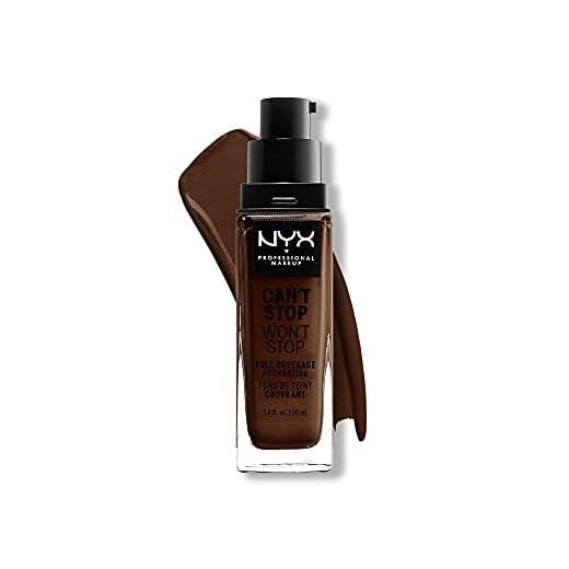 NYX Professional Makeup Base de maquillaje Can't Stop Won't Stop Full Coverage Foundation, Larga duración, Waterproof, Fórmula vegana, Acabado mate, Tono: Deep Ebony