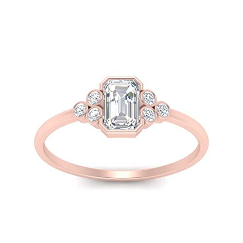 Image of Choose Your Gemstone Bezel Set Petite Diamond CZ Ring Rose Gold Plated Emerald Shape Petite Engagement Rings Everyday Jewelry Wedding Jewelry Handmade Gifts for Wife US Size 4 to 12