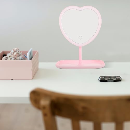 Espejo de maquillaje LED en forma de corazón recargable USB miniatura 4