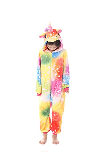 Unisex Licorne Pyjama Combinaison Vêtement de Nuit Cosplay Costume Déguisement Unicorn pour Enfant, Étoile Arc-en-ciel, 115#(Suit for height:126-137cm)