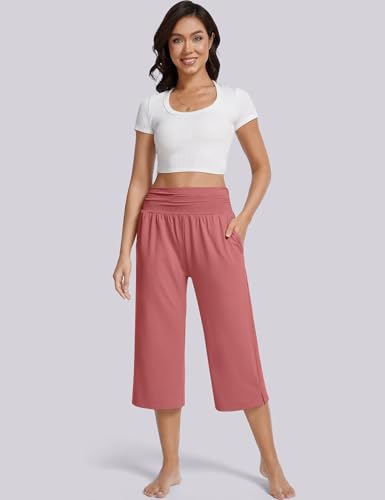 Image of UEU Women's Yoga Capri Pants Loose Soft Drawstring Workout Sweatpants | Comfortable Stretchy Fabric, Casual Lounge Pants, Side Pocket, Workout Travel Daily Wear