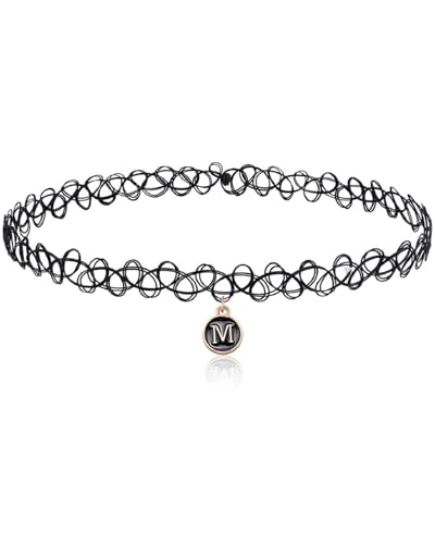 TPZORJX Collana Iniziale Personalizzata, Collana Elasticizzato Tatuaggio avec pendente Nero Collana Vintage alla Moda per Donna Ragazze Adolescente Regalo(M)