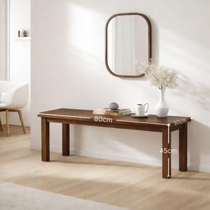 Image of 80cm LongWooden 2 Seater Bench for Living Room | 2 Seater Dining for Dining Table | Adjustable Bench for Study | Sheesham Wooden for Drawing Room (Walnut 4 Legs, 80 * 35 * 45* Cm)