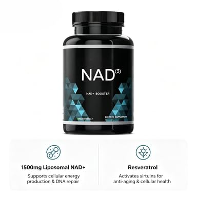 Supplément liposomal NAD, 1500 mg, supplément NAD resvératrol pour femmes et hommes, NAD+ soutient la santé cellulaire, l'énergie et l'anti-âge pour une longévité saine