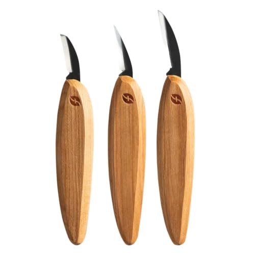 Image of Flexcut Premium Series Wood Carving Tool Set, 3-Knife Starter Kit with Cutting, Detail, and Roughing Knives, Ergonomic Cherry Wood Handles, USA Made