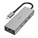 Produktbild Hama USB C Hub 4 Ports (Multiport Adapter 1x LAN Gigabit Ethernet, 2x USB-A, 1x USB-C zur Übertragung von Daten und zum Laden mit PD, USB C Adapter 4in1 für Büro, Homeoffice und unterwegs) Alu