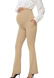 VIMPEP Smooth Feeling Flare Maternity Leggings Over The Belly Pregnancy Bootcut Yoga Pants Petite/Regular with Pockets 303 29 Khaki M