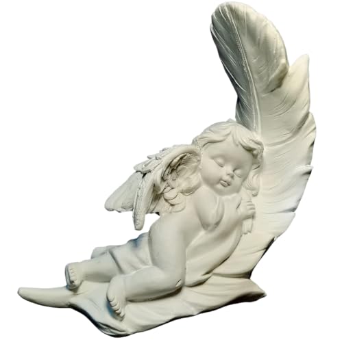 Estatua Ángel Guardián Pequeña de Resina Blanca 4.3 in