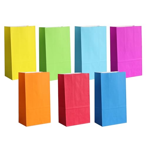 KEYYOOMY Mini Color Paper Bags Rainbow Party Favor Bags Small Party Goodie Bag Paper Lunch Bag (24 CT, 3.5 X 2.4 X 7.1 In)