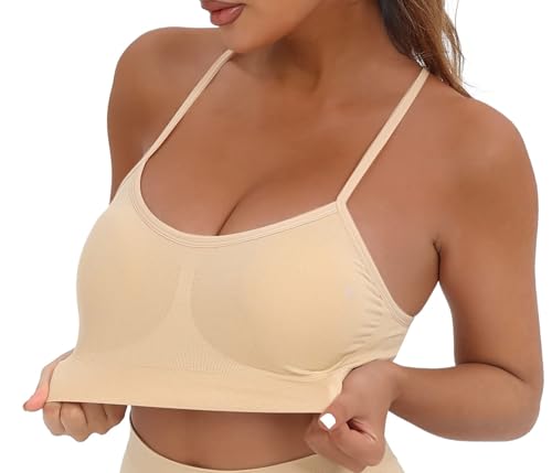 Image of AKAMC Women's Cross Back Sport Bras,Adjustable Straps Padded Criss Cross Cropped Bras for Yoga Workout Fitness