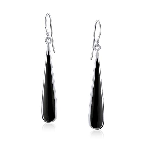 Simplistic Boho Fashion Gemstone Inlay Long Flat Teardrop Shaped Dangle Earrings Western Style For Women Teens .925 Sterling Silver Fish Hook Wire Threader2