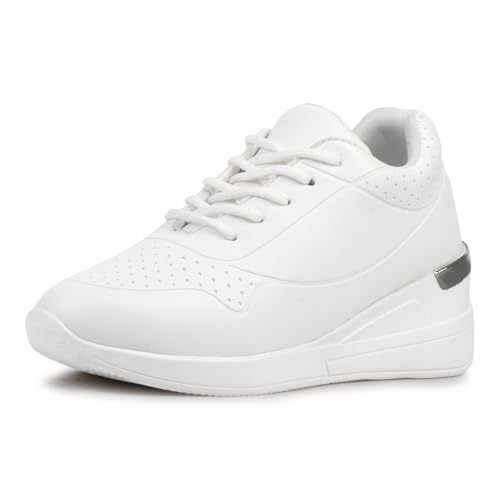 Vendoz Women Casual High Heel Sneakers I Cushioned Insole I All Day Comfortable I Lightweight and Stylish Shoes for Girls CNV7061WT-41 White