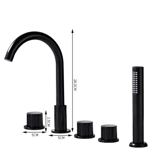 Ensemble de robinet de douche mural doré avec mitigeur de bain 5 trous - 3