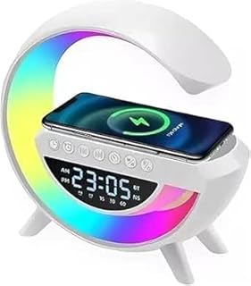 قاعدة شحن لاسلكية مع ساع منبه، بإضاءة ليد متغيرة اللون، حامل موبايل
