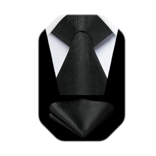 Image of HISDERN Ties for Men Formal Business Plaid Checked Mens Ties and Pocket Square Set Classic Wedding Necktie Handkerchief