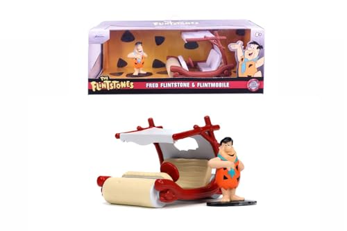 Jada - Flintmobile dei Flintstones, 253253002, +8 anni, in scala 1:32, in metallo pressofuso, da collezione, personaggio di Fred incluso