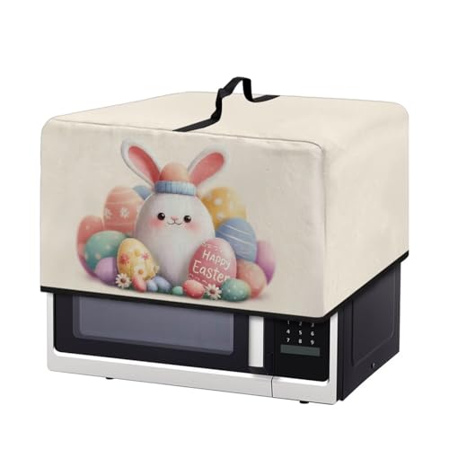 Image of Microwave Oven Dustproof Cover Happy Easter Printed Convection Oven Cover Protector Compatible with Various Small Kitchen Appliances, S, Cute Bunny Easter Egg Beige