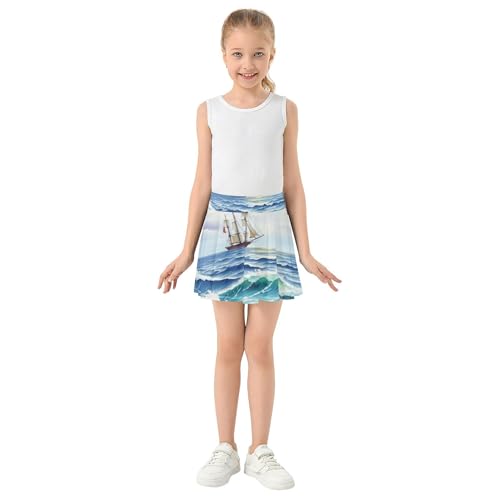 Joisal Girls Skorts Athletic Shorts Toddler Tennis Skirts 2 in 1 Pleated Skort Nautical Seascape Ship Sail 3t3